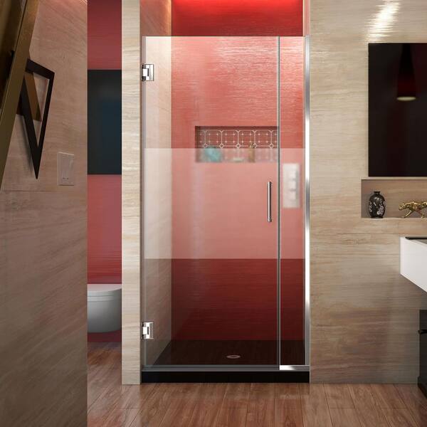 DreamLine Unidoor Plus 31-1/2 in. to 32 in. x 72 in. Frameless Hinged Shower Door with Half Frosted Glass in Chrome
