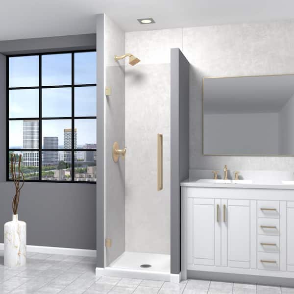 Transolid Elizabeth 26.375 in. W x 76 in. H Hinged Frameless Shower Door in Champagne Bronze with Clear Glass