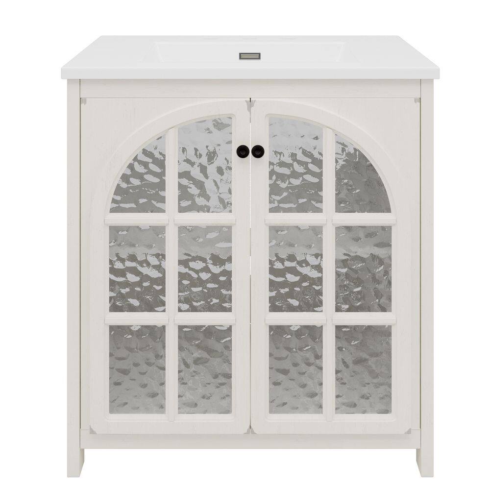 31 in. Farmhouse Freestanding Antique White Bath Vanity with White Ceramic Top, Bronze Pulls and 2 Soft-Closing Doors price history on PriceWatchPro