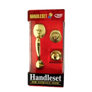 Polished Brass Single Cylinder Door Handleset with Keyed Deadbolt Lock, Inside Knob and 3 KW1 Keys