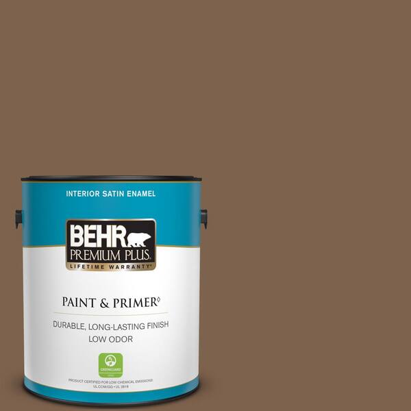 BEHR PREMIUM PLUS 1 gal. #PMD-60 Rich Walnut Satin Enamel Low Odor Interior Paint & Primer