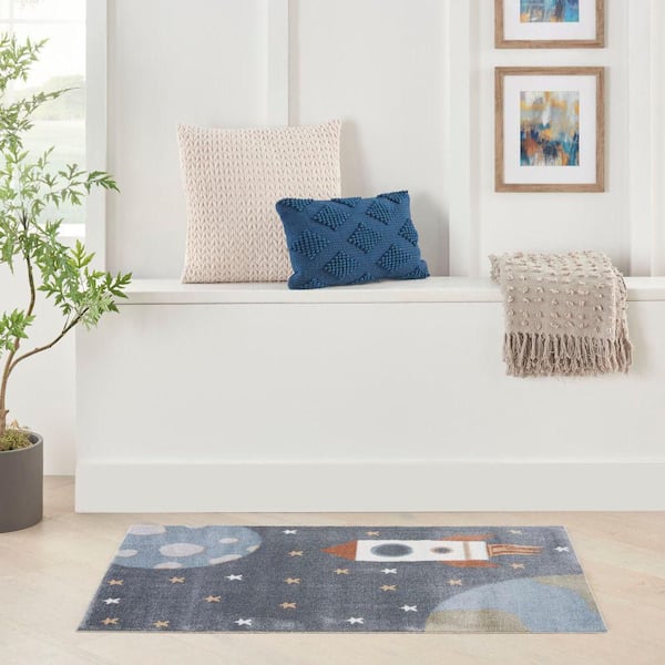 Astra Machine Washable Sky Blue 3 ft. x 5 ft. Graphic Contemporary Area Rug