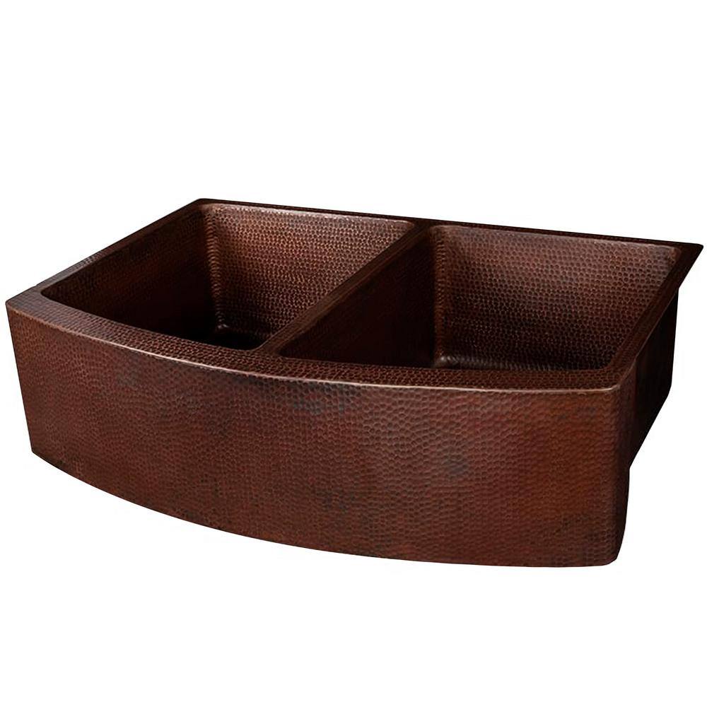 36'' Antique Copper Double Bowl Farmhouse Sink