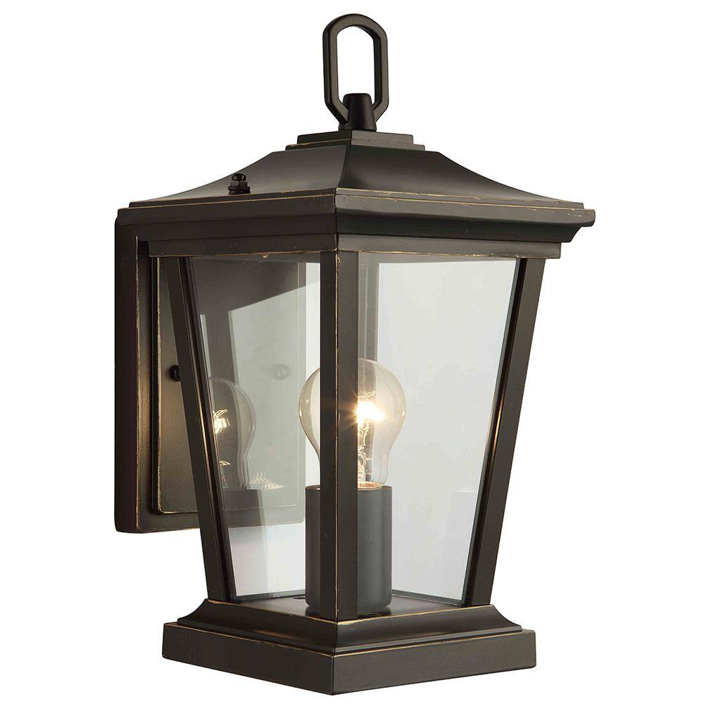 1-Light Oil Rubbed Bronze Outdoor Wall Lantern Sconce with Clear Glass Shad