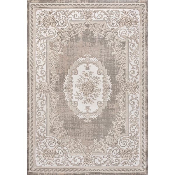 Rosalia Cottage Medallion Gray/Ivory 8 ft. x 10 ft. Area Rug