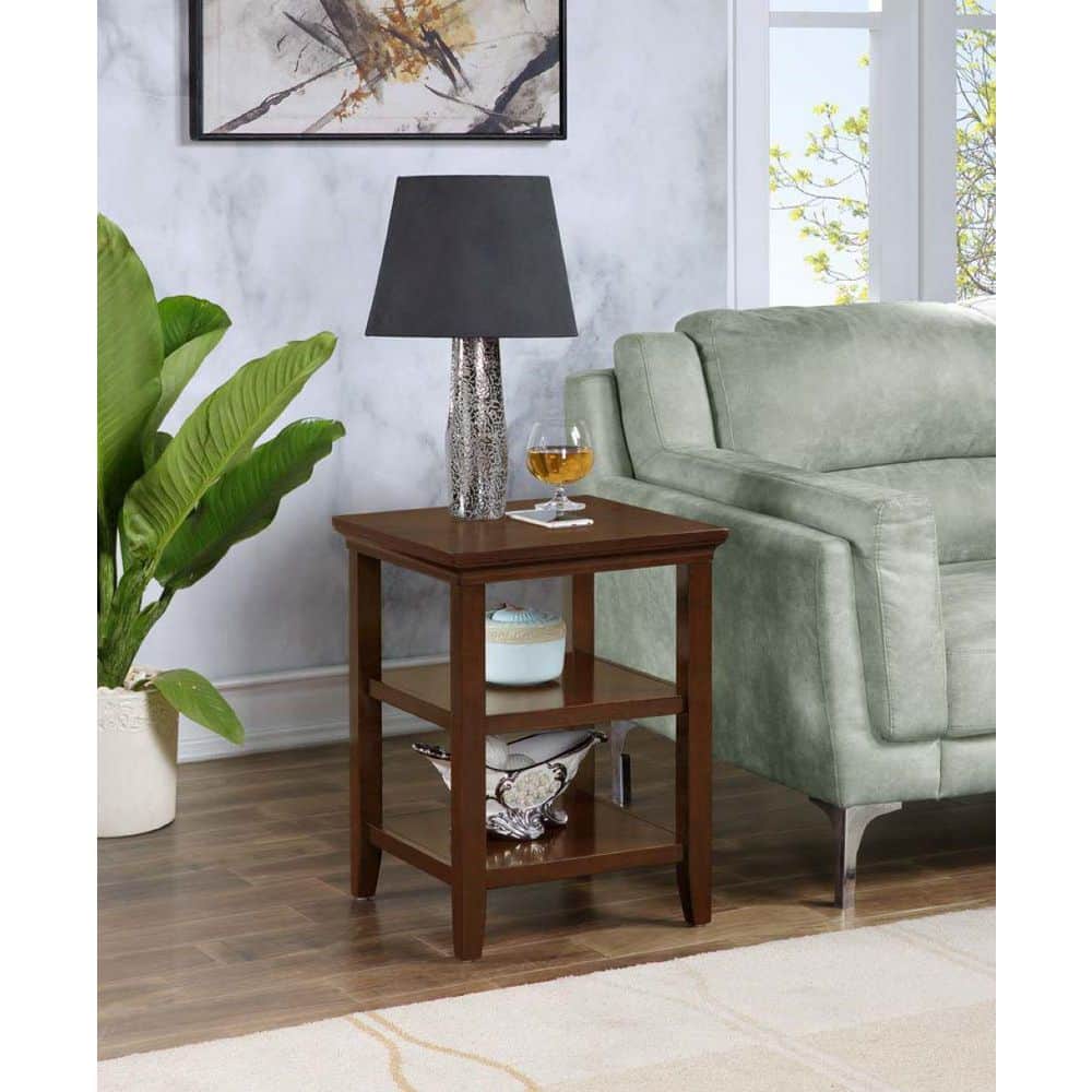 Espresso Wood Rectangular End Table with Shelves