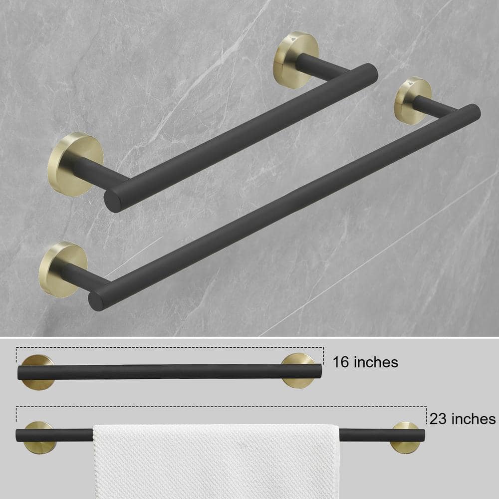 BWE 24-Inch Black and Gold Stainless Steel 6-Piece Bath Hardware Set