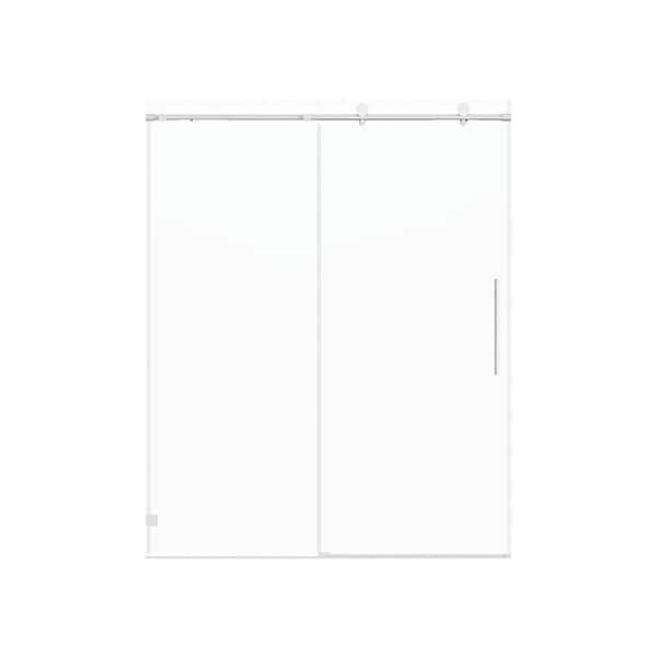 56-60" W x 74" H Frameless Single Sliding Shower Door in Brushed Nickel with 5/16" Clear Glass Tempered Soft-Close Door
