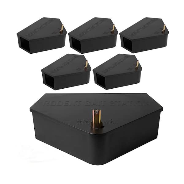 Indoor/Outdoor Rat Bait Station with Key Lock, 6-Pack Reusable Rodent Control Box for Home and Garden