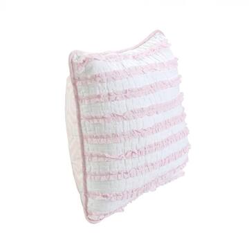 Cozy Line Home Fashions Pretty in Pink Girly Ruffle Star Stripped Pink White Embroidered Cotton Square Decor Euro Throw Pillow (Set of 1) BB2019-007-Square