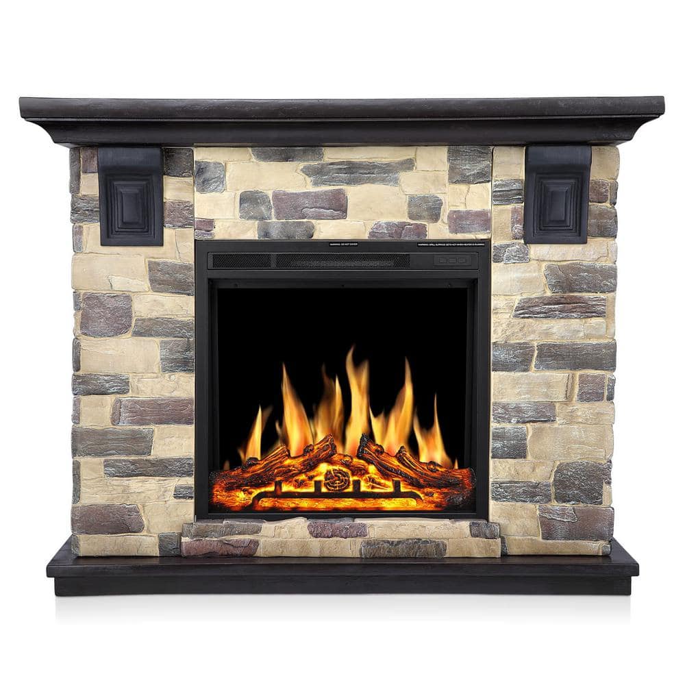 50 in. Freestanding Wooden Surround Electric Fireplace in Gray with Remote 