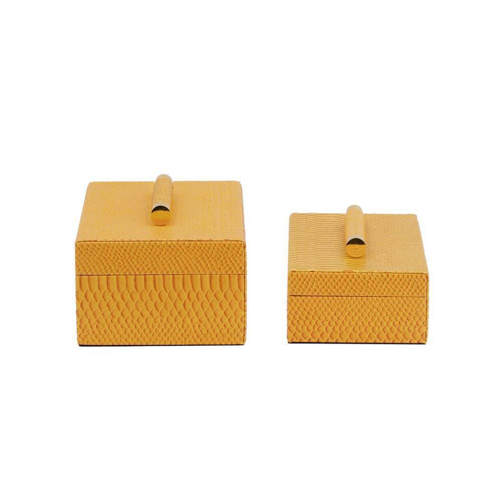 Yellow Faux Leather Croco Texture Lidded Box Set