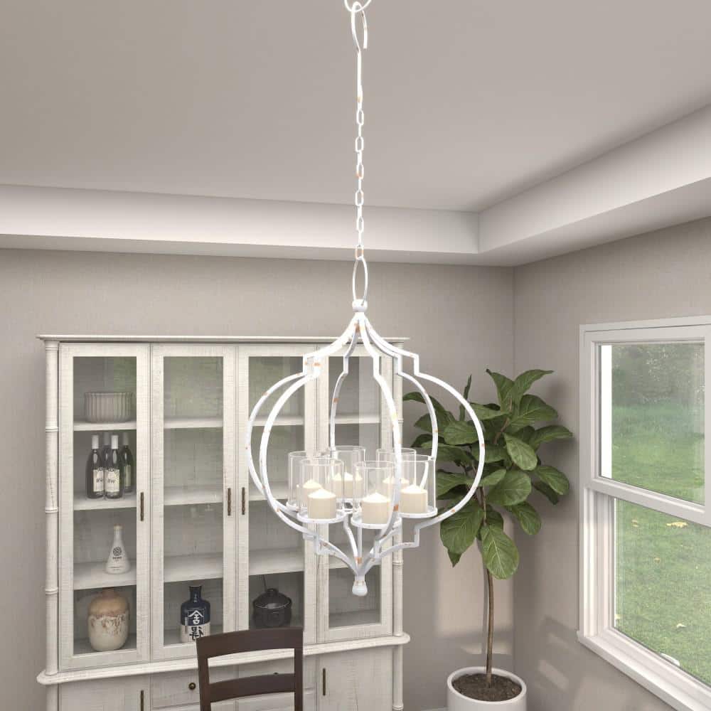Elegant Farmhouse 17" White Metal Hanging Candle Lantern