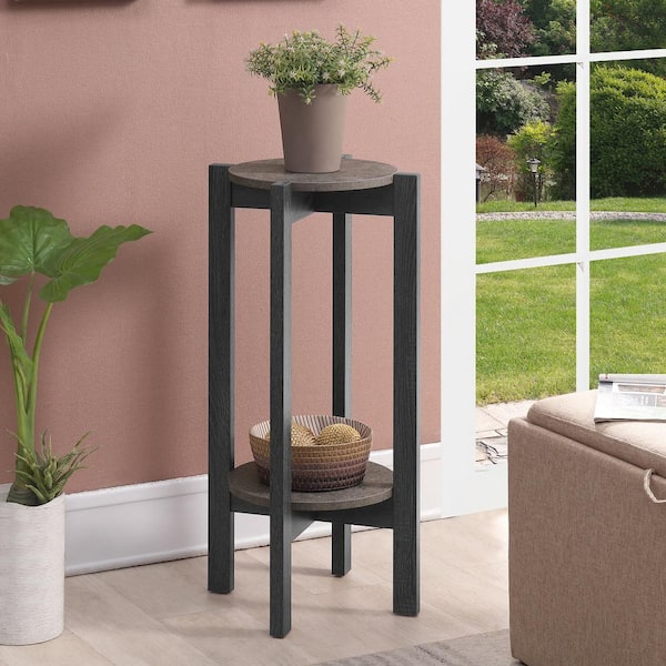 Convenience Concepts Newport 31.35 in. H Weathered Gray Faux Cement Laminate Finish Round Particle Board Deluxe 2-Tier Indoor Plant Stand