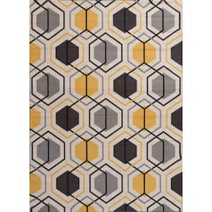 Modern Geometric Stripe Non-Slip (Non-Skid) Yellow 7 ft. 10 in. x 10 ft. Indoor Area Rug