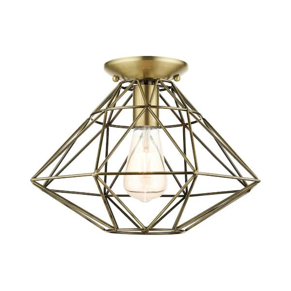 Livex Lighting Geometric 1 Light Antique Brass Flush Mount