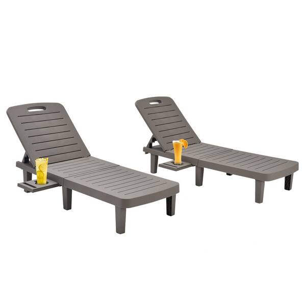 Unbranded Light Grey 2-Piece Plastic Outdoor Chaise Lounge Lounge Chairs Lying In Bed for Patio Pool Garden Beach