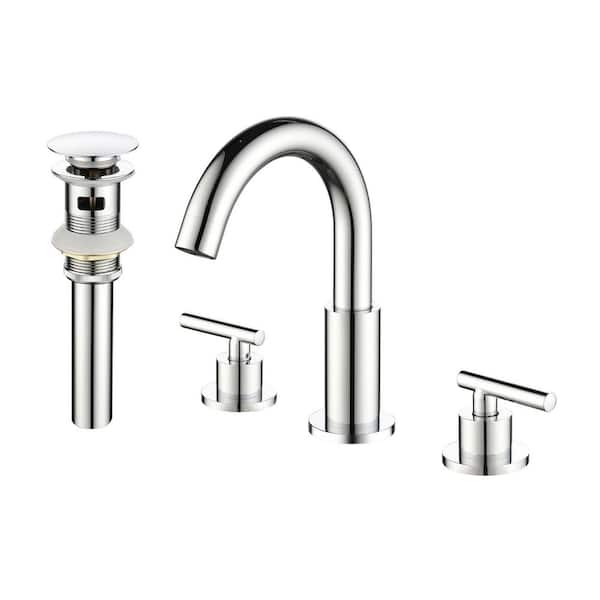FLG 8 in. Widespread Double Handle Bathroom Sink Faucet with Pop-up Drain Set Modern Brass Vanity Taps in Polished Chrome