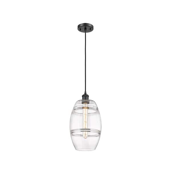 Innovations Vaz 100-Watt 1-Light Matte Black Standard Mini Pendant Light with Clear Glass Shade, No Bulbs Included
