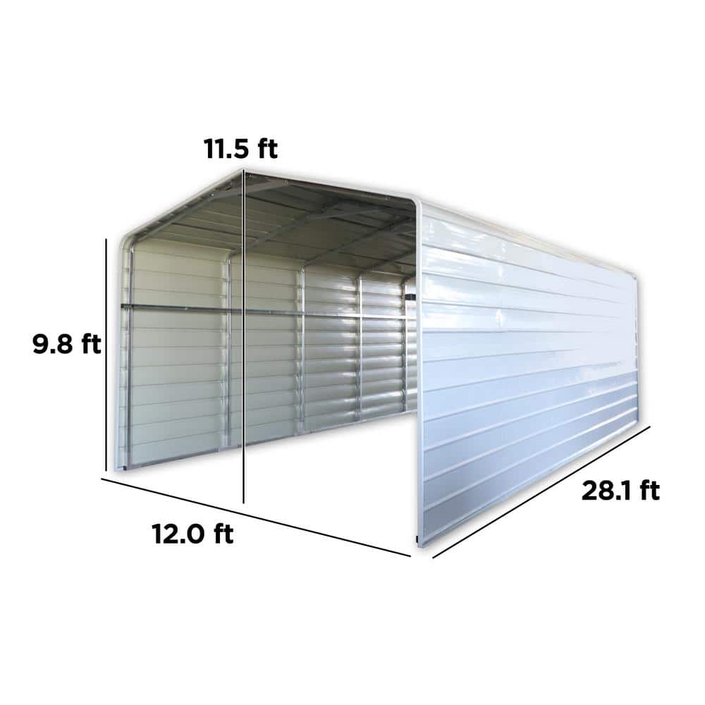 Gray 12 ft x 28 ft Metal Carport with Corrugated Roof and Sidewalls