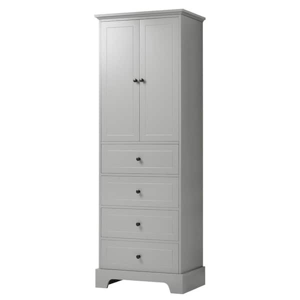 COWLOWN 23.60 in. W x 15.70 in. D x 68.10 in. H Gray Linen Cabinet with 2-Doors and 4-Drawers, Adjustable Shelf