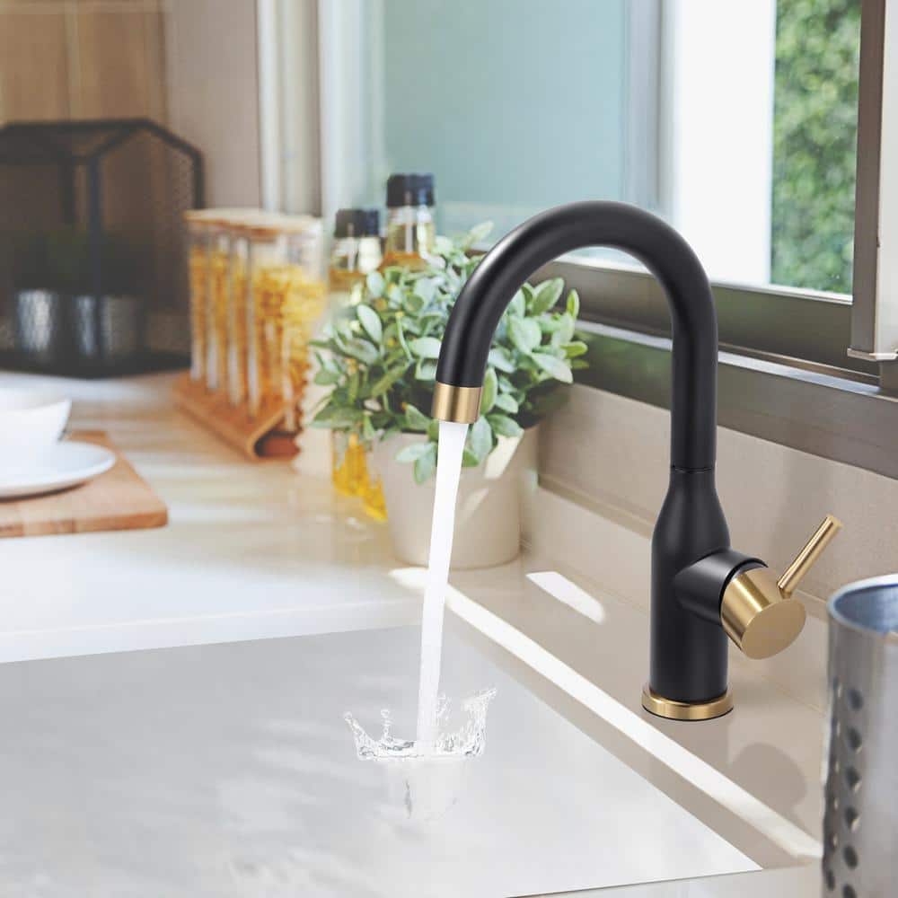 Black and Gold Stainless Steel Single-Handle Bar Faucet