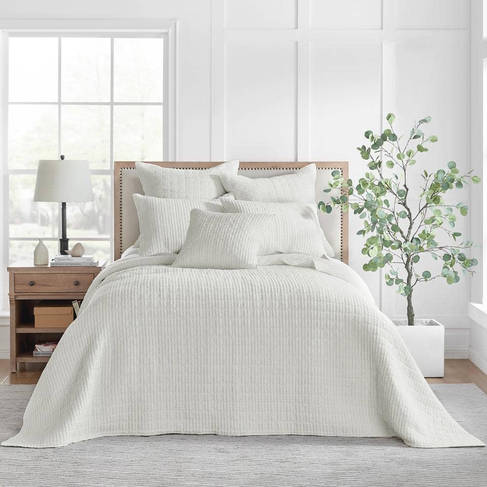 LEVTEX HOME Mills Waffle 3Piece Cream Solid Cotton Full/Queen