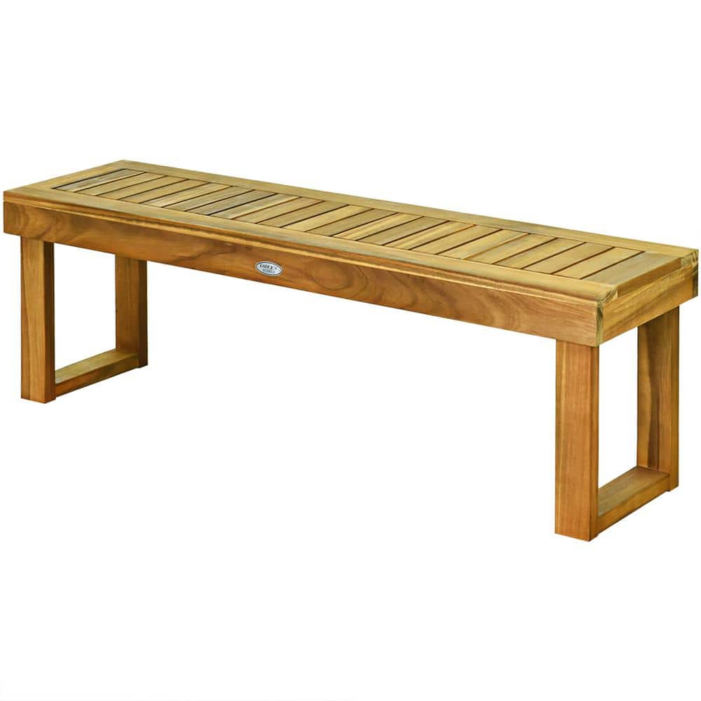 Teak Acacia Wood Slatted Outdoor Dining Bench with U-Shaped Legs