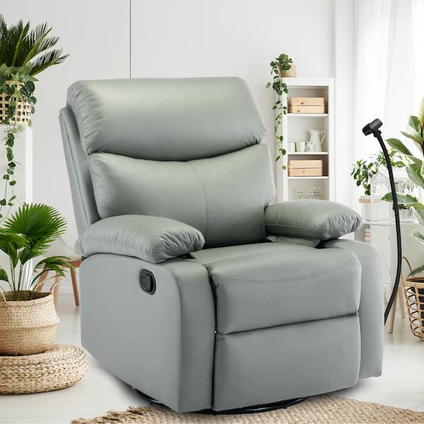 Chizzyseat Everglade 30.2 in. W Technical Leather Upholstered Swivel and Rocking Manual Recliner in Green