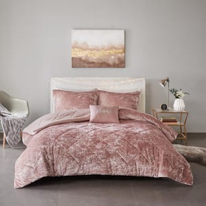 Isabel 4-Piece Blush Velvet Full/Queen Soft Velvet Lustrous Comforter Set with Throw Pillow