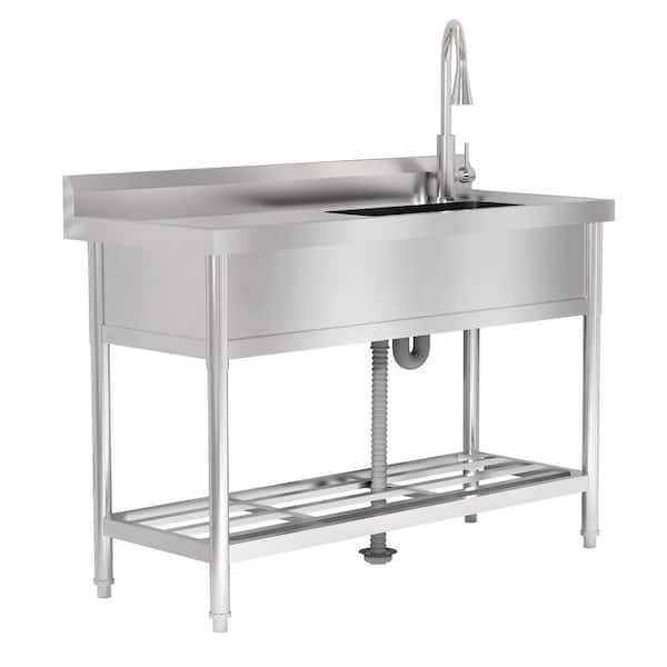 Utility Sink 47 in. D x 20 in. W Freestanding Laundry/Utility Sink Silver with Cold & Hot Water Faucet for Kitchen