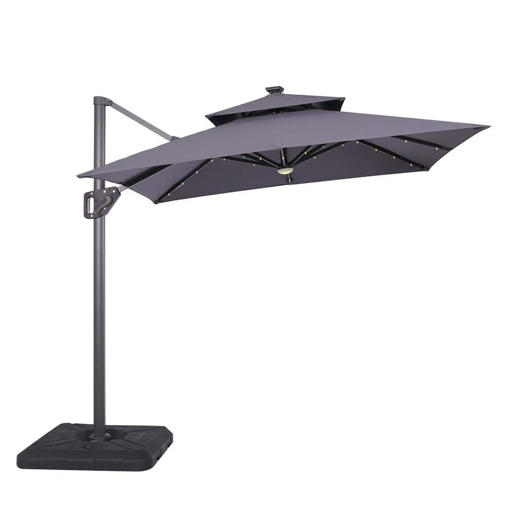 Gray Aluminum 99" Square Cantilever Patio Umbrella with LED Lights