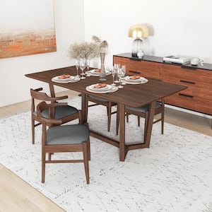 Roland 5-Piece Rectangular Walnut Solid Wood Top Dining Set with 4 Fabric Kathy Dining Chairs in Gray