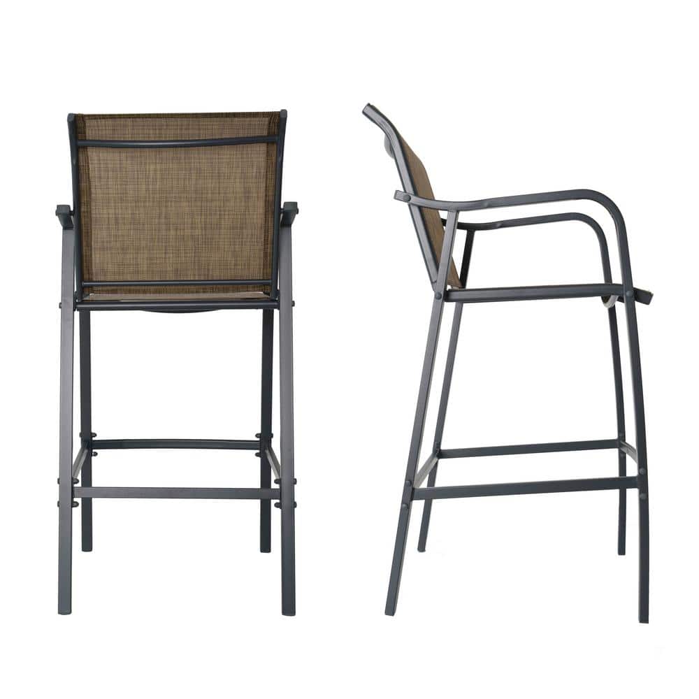 Earth Tone Steel and Textilene Outdoor Bar Stools Set of 2