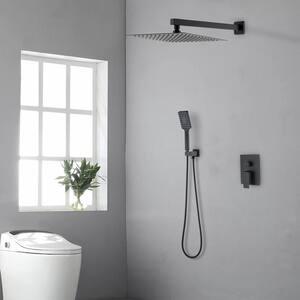 2-Spray Patterns with 2.5 GPM 10 in. Bathroom Wall Mount Dual Shower Heads with Hand Shower in Matte Black
