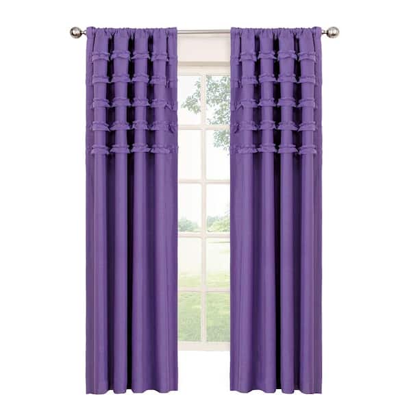 Eclipse Blackout Ruffle Batiste Blackout Purple Polyester Rod Pocket Curtain, 84 in. Length