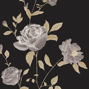 She Rambling Rose Ink Removable Peel and Stick Vinyl Wallpaper, 56 Sq. Ft.