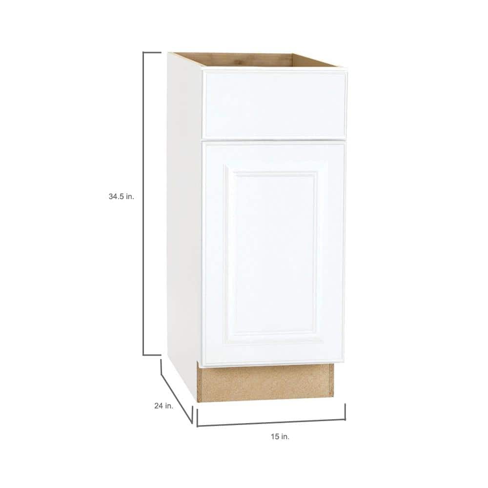 Hampton Bay KB15-SW Hampton Satin White Raised Panel Stock Assembled Base Kitchen Cabinet with Drawer Glides (15 in. x 34.5 in. x 24 in.)