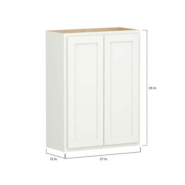 SIMPLY WOODMARK PRO Shaker Partial Overlay 27 in. W x 12 in. D x 36 in. H Plywood Assembled Wall Kitchen Cabinet in Linen White