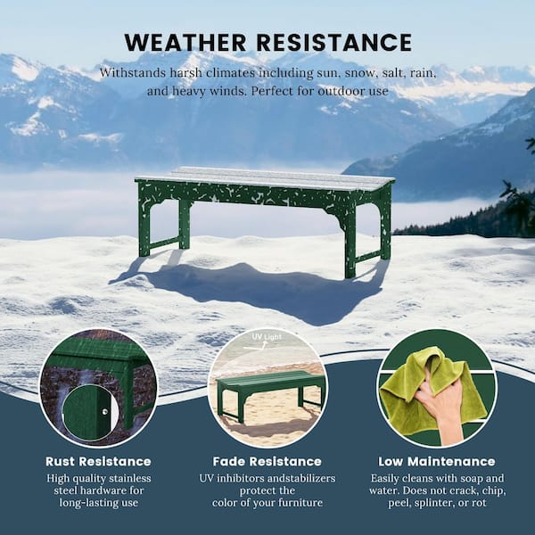Mason Outdoor Patio All-Weather Fade Resistant HDPE Poly Plastic Backless Garden Bench in Dark Green