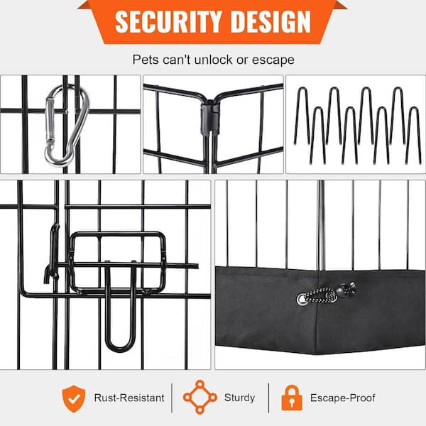 ATENGNES 24 H 8 Panels Foldable Metal Dog Exercise Pen with Top Cover and Bottom Pad Pet Fence with Ground Stakes