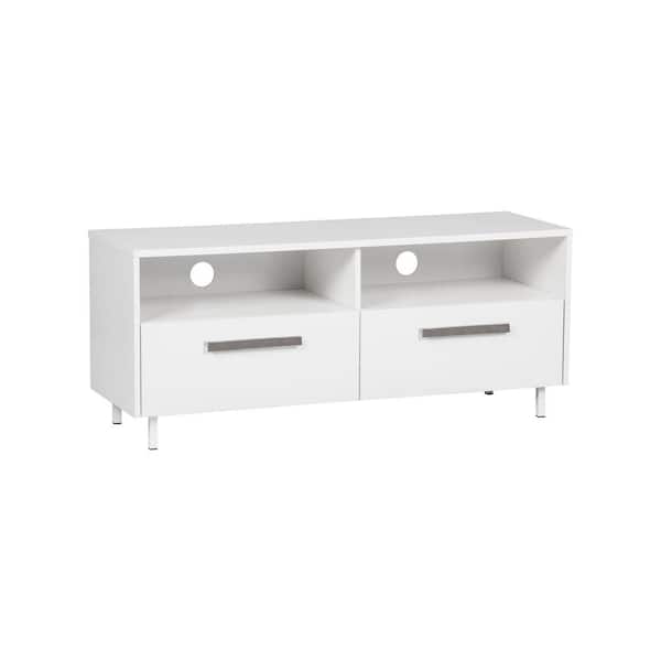 Unbranded Alaska 47 in. White Wood TV Stand with 2 Drawer Fits TVs Up to 49 in. with Cable Management