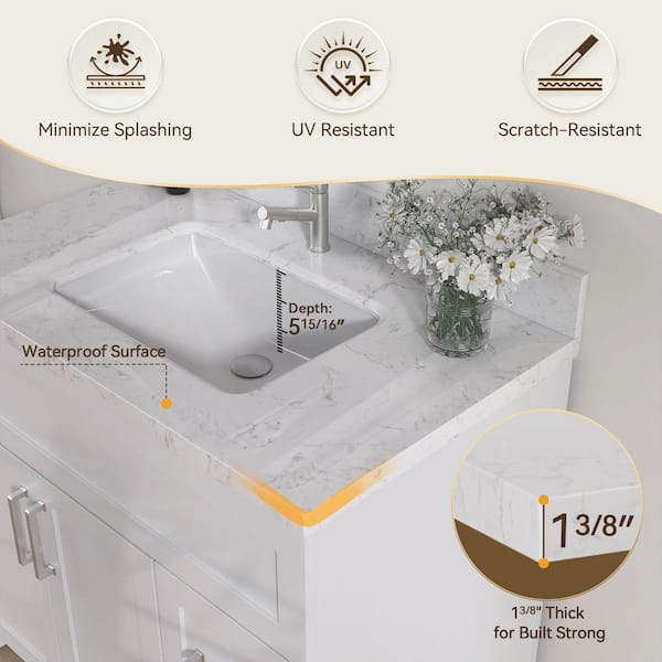 Getpro 36 in. W x 22 in. D Engineered Stone Rectangular Single