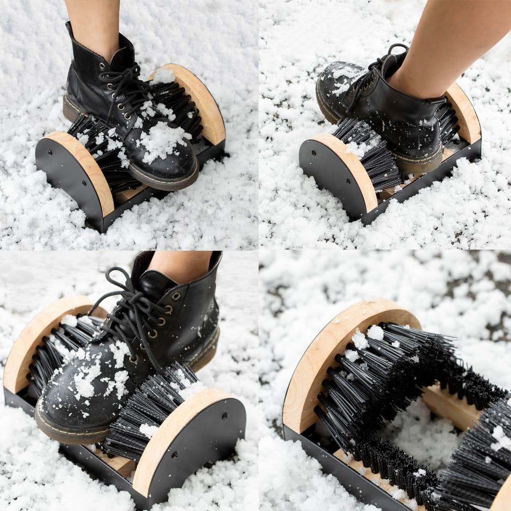 Heavy-Duty Black Metal and Wooden Boot Scraper with Brushes