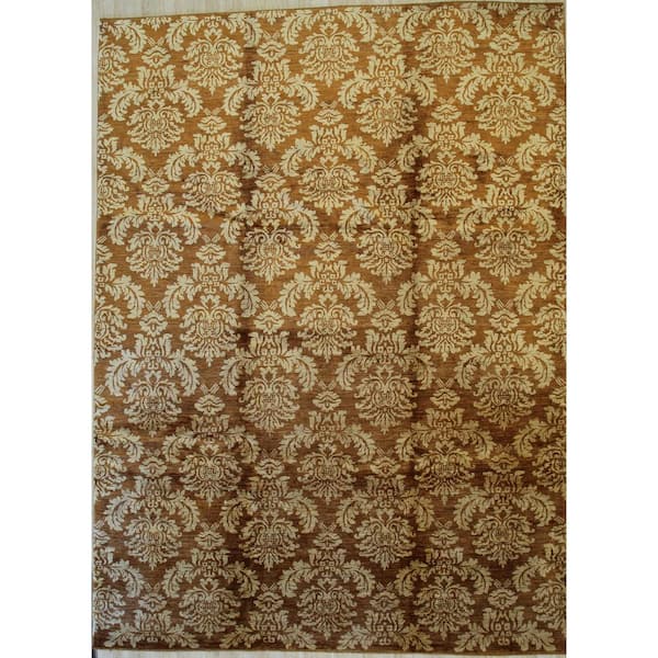 EORC Area Rug Brown 10 ft. x 14 ft. Handmade Afghan Wool Turkish Knot Area Rug