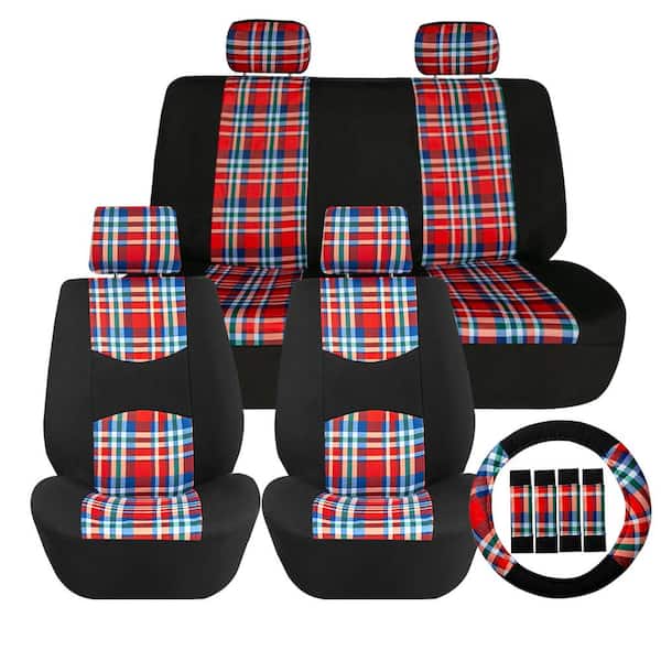 FH Group Tartan57 Plaid Print 47 in. x 23 in. x 1 in. Seat Covers - Combo Full Set