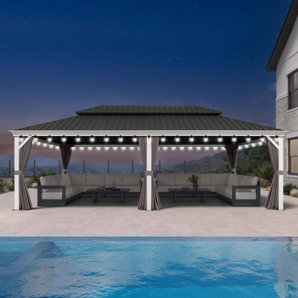 14 ft.x 24ft.White Luxury Aluminum Frame Hardtop Gazebo for Patio Deck Backyard Netting Hooks Upgraded Curtain 48-Lights price history on PriceWatchPro