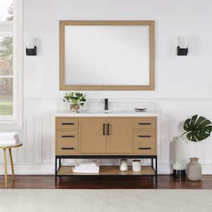 Ivy 48 in. W x 36 in. H Rectangular Wood Framed Wall Bathroom Vanity Mirror in Washed Oak