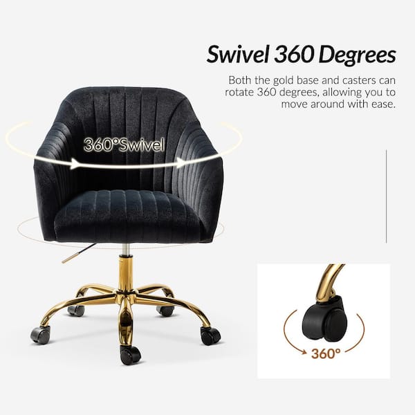 JAYDEN CREATION Sinda Modern Black Velvet Swivel and