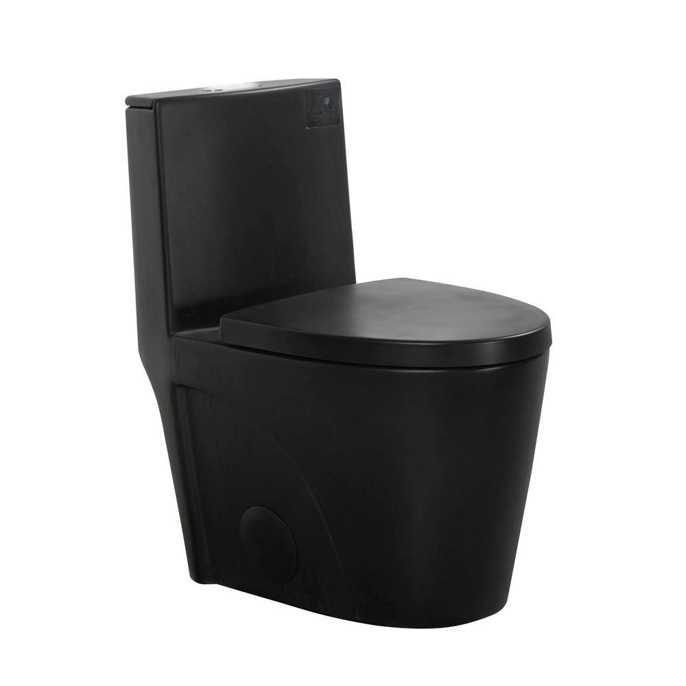 Logmey 1Piece 1.1/1.6 GPF Dual Flush Elongated Toilet in Black with